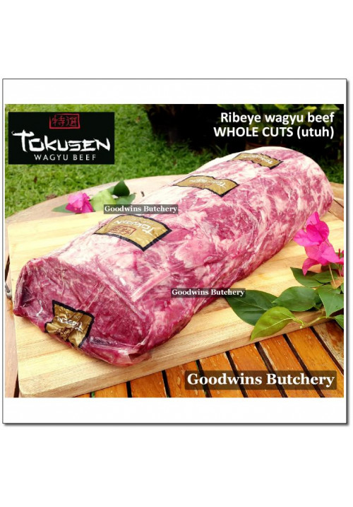 Beef Ribeye lip-on Scotch-Fillet Cube-Roll AGED BY GOODWINS 2-3 weeks WAGYU TOKUSEN marbling <=5 chilled whole cut +/- 4.5kg (price/kg) PREORDER 5-14 days notice